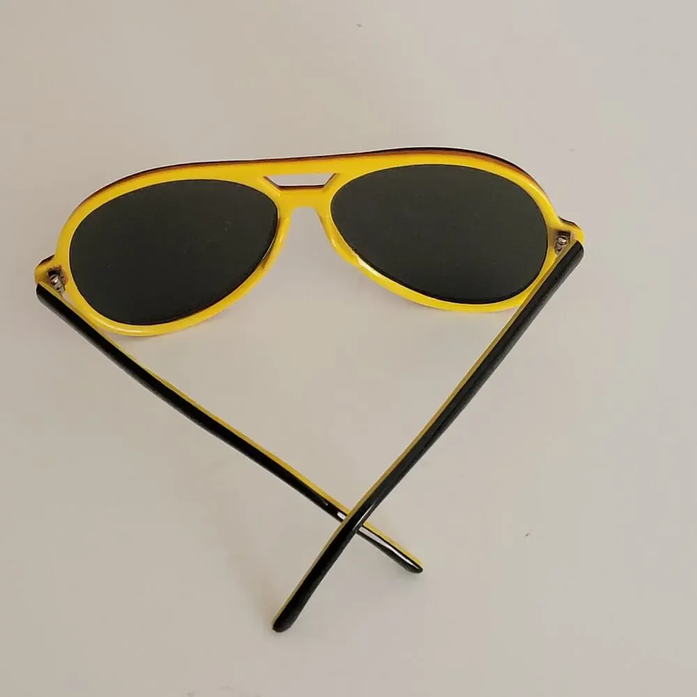 Vintage SKI OPTIKS Aviator Sunglasses Black Yellow Unisex Mirrored France Made